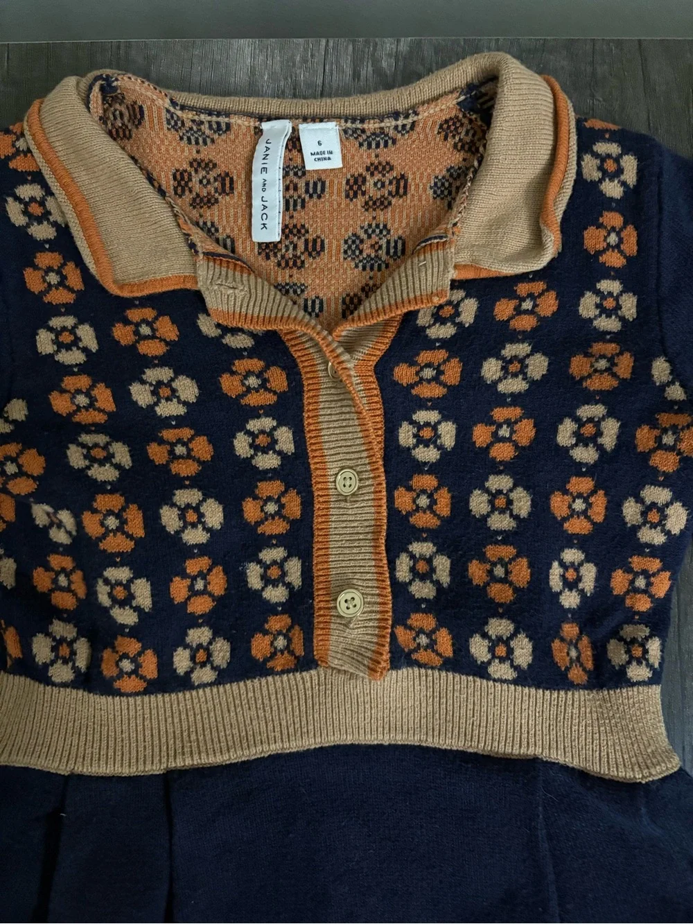 Janie and Jack Navy Dress with Tan and Orange Floral Bodice